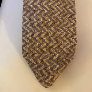 Etro Milano Cashmere Knit‎ Neck Tie Purple Zigzag Herringbone